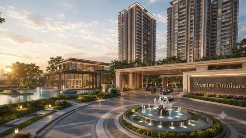 Arrival court and water feature at Prestige Thanisandra